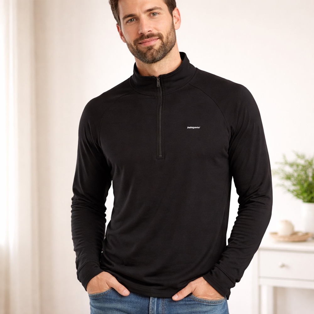 Patagonia Capilene 2 Lightweight  Black Quarter-Zip Top Size Medium